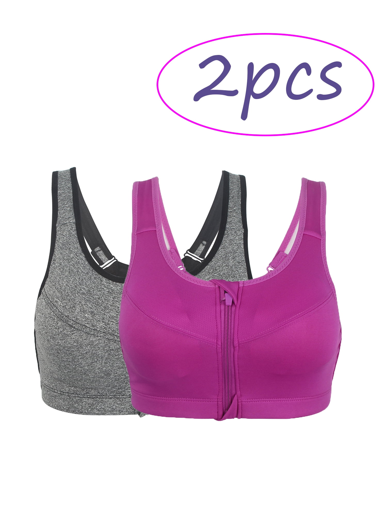 DODOING Women's Comfort Bras High Impact Support Tank Tops Racerback Zip Front Sports Bra