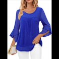thumbnail image 2 of Blusa Elegante con Volantes para Mujer, 3/4, Cuello Redondo, Doble Capa, , Túnica. Azul XXL, 2 of 9