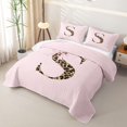 thumbnail image 3 of meiyoeat Chic Leopard Initial S Twin Quilt Set,Coquette Bow Print Monogram Design Twin Coverlet Set For Girl,2pcs, 3 of 7