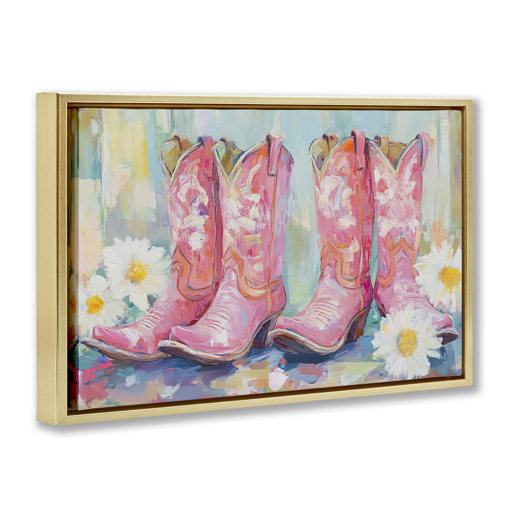 Stupell Industries Pink Cowgirl Boots Pairs Gold Framed Floater Canvas Wall Art, design by Tina LeCour