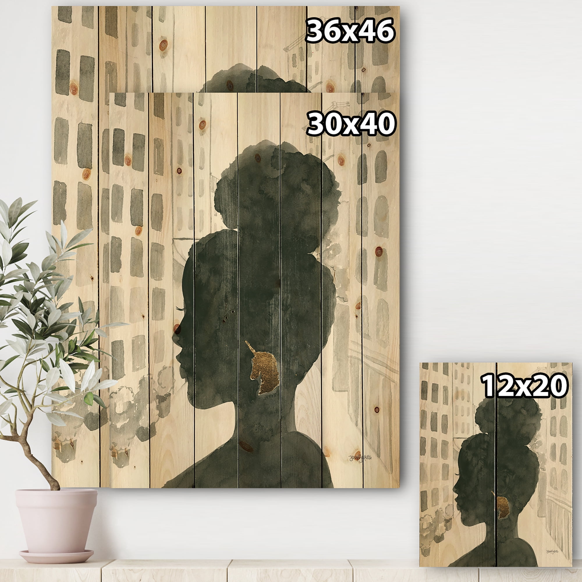 Designart 'Glam Pink Ladies II' Fashion Print on Natural Pine Wood