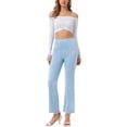 thumbnail image 2 of INSPIRE CHIC Women's Pants Solid Flared Hidden Side Zipper Knitted Faux Suede Flared Pants S Light Blue, 2 of 5