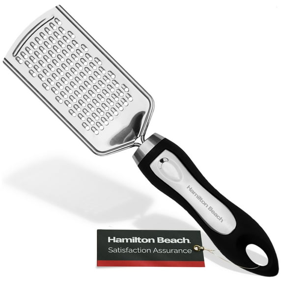 Hamilton Beach Stainless Steel Grater Sharp Blades 10in soft touch handle, Non-Slip & Soft Grip, Food Graters for Kitchen, Ginger, Garlic, Vegetables, & Fruit Slicers Dishwasher Safe-Black