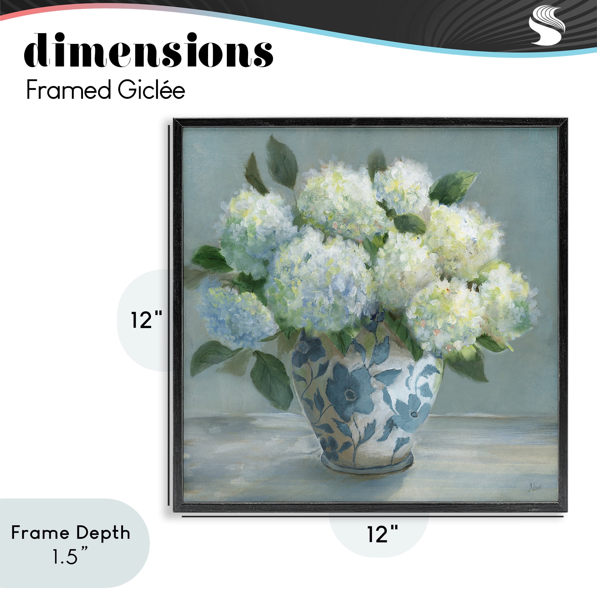 Stupell Industries Hydrangeas in Elegant Vase Black Framed Giclee Art, design by Nan