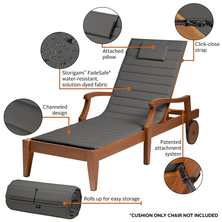 Classic Accessories Storigami Water Resistant Chaise Lounge Cushion 80 x 26 inch Light Charcoal Walmart