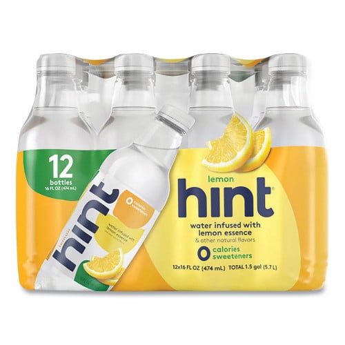 New hint Flavored Water, Lemon, 16 oz Bottle, 12 Bottles/Carton,Each