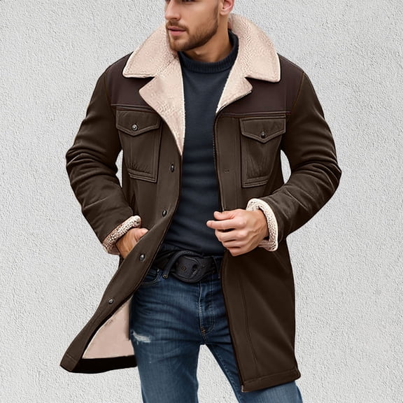 Men's Autumn and Winter Suede Solid Color Casual Jacket with Warm Overcoat Coat