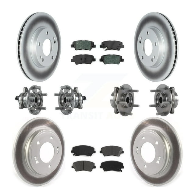 Transit Auto Front Rear Hub Bearings Assembly Coated Disc Brake Rotors and Semi-Metallic Pads Kit (10Pc) for Car Hyundai Ioniq Kia Niro - Left Right Side (Driver Passenger) KBB-122789