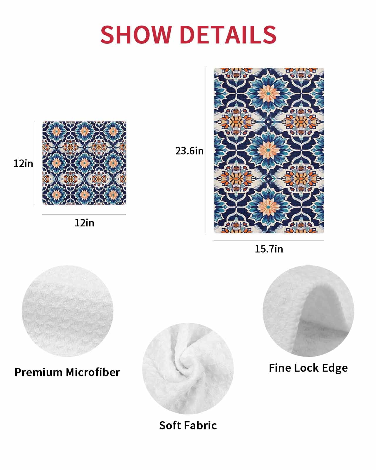 Orange Blue Hand Towels Set,Waffle Weave Kitchen Towels 4 Pieces,Morocco Boho Abstract Floral Ethnic Tribal Microfiber Hair Face Bath Tea Towel Absorbent Quick Drying Cleaning Dish Cloths,15.7"x23.6"