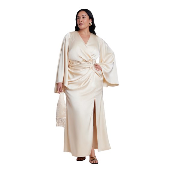 ELOQUII Women's Plus Size Flare Sleeve Satin Maxi Dress
