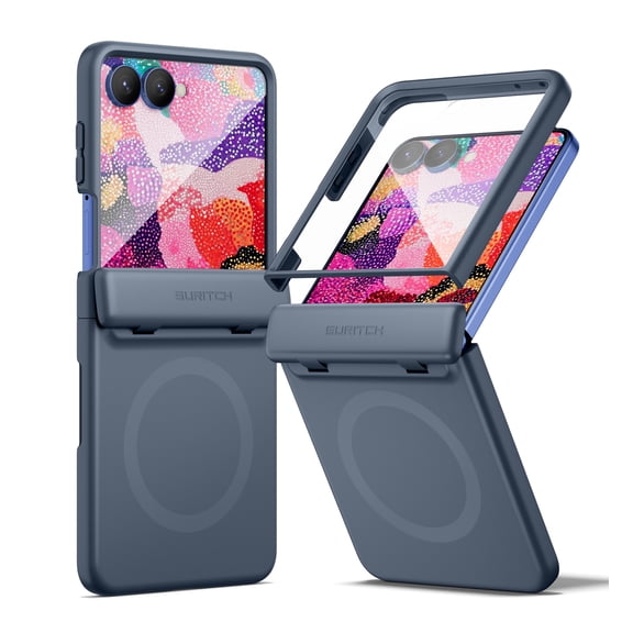 SURITCH for Samsung Galaxy Z Flip 8 Case with Hinge Protection, Magnetic Shockproof Protective Cover Slim Bumper Cases with Screen Protector, Blue