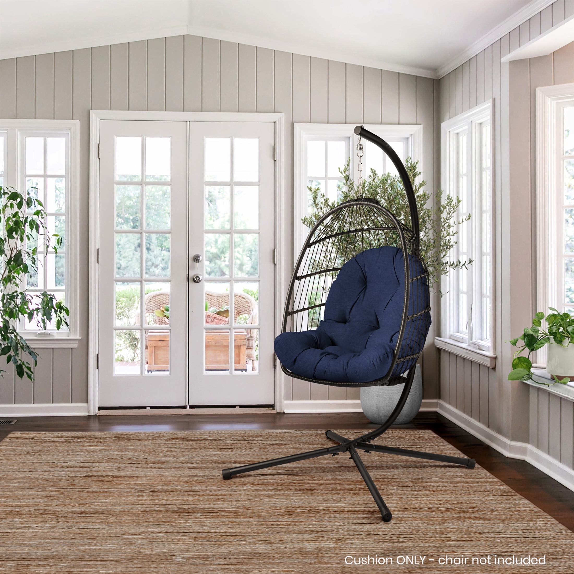 ARDEN Plush Indoor / Outdoor Egg Chair Cushion, 34 x 49, Water Repellent, Fade Resistant, Tufted for Comfort Sapphire Blue Leala