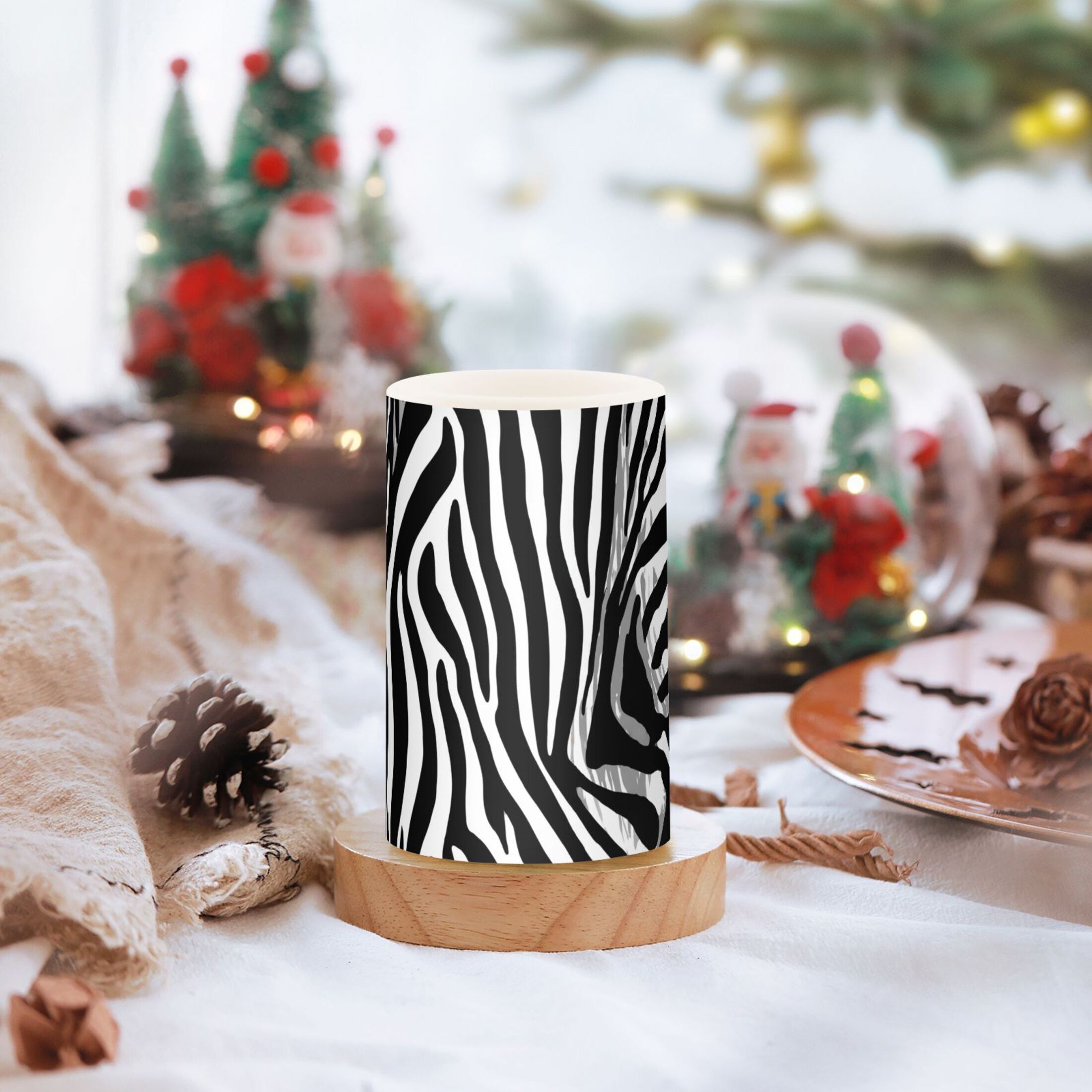 Zebra Print Flickering Flameless Candles Battery Operated with Remote Timer LED Pillar Candles Set of 2