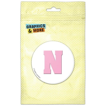 

Letter N Initial Baby Girl Block Font Pink Shower Refrigerator Button Magnet