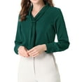 thumbnail image 6 of MODA NOVA Junior's Solid Long Sleeve Pleated Tie Neck Shirt Dark Green S, 6 of 6