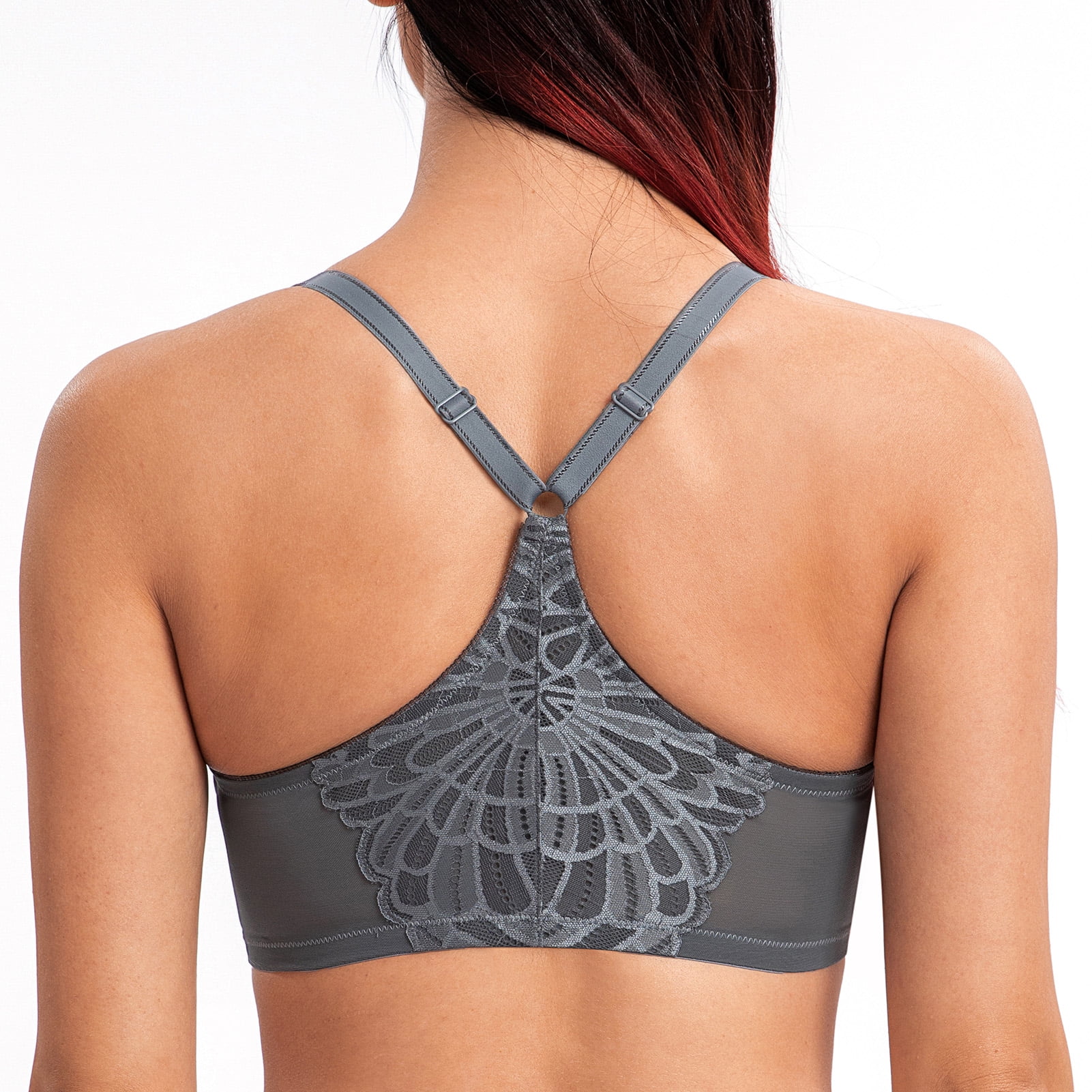 MELENECA Female Racerback Front Closure Unlined Underwire Bra for Women Anthracite 40DD