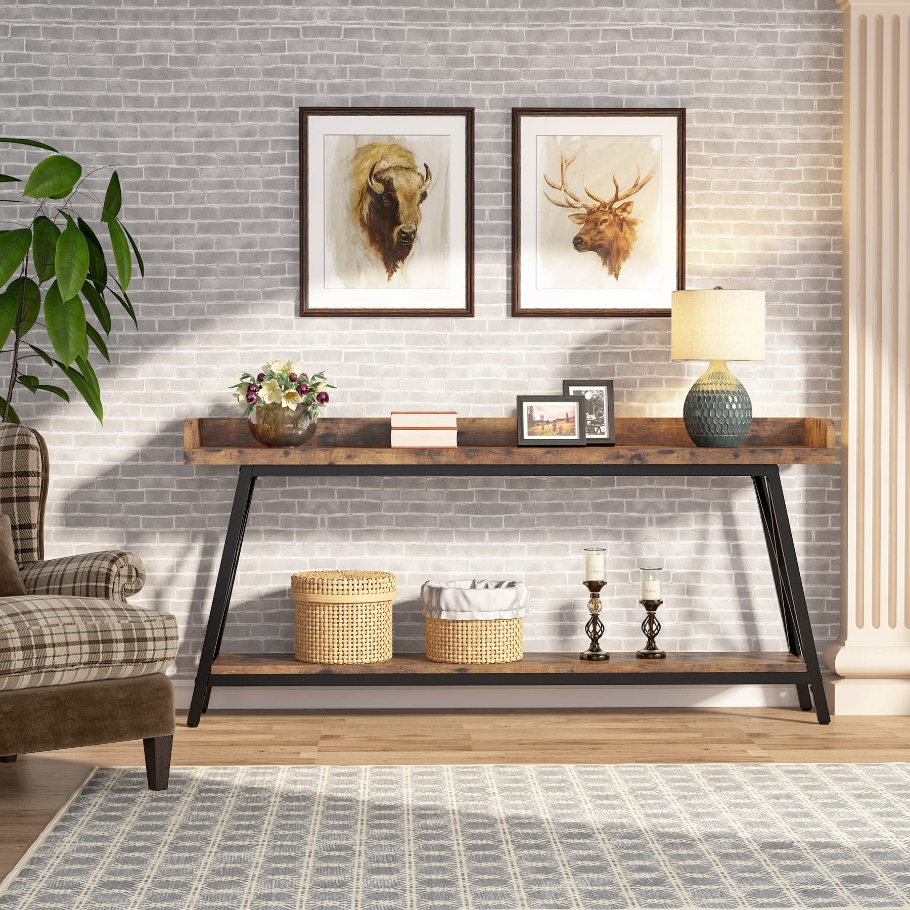 Tribesigns 70.9 inch Long Console Table Behind Sofa Couch, Industrial Entryway Table for Living Room Brown
