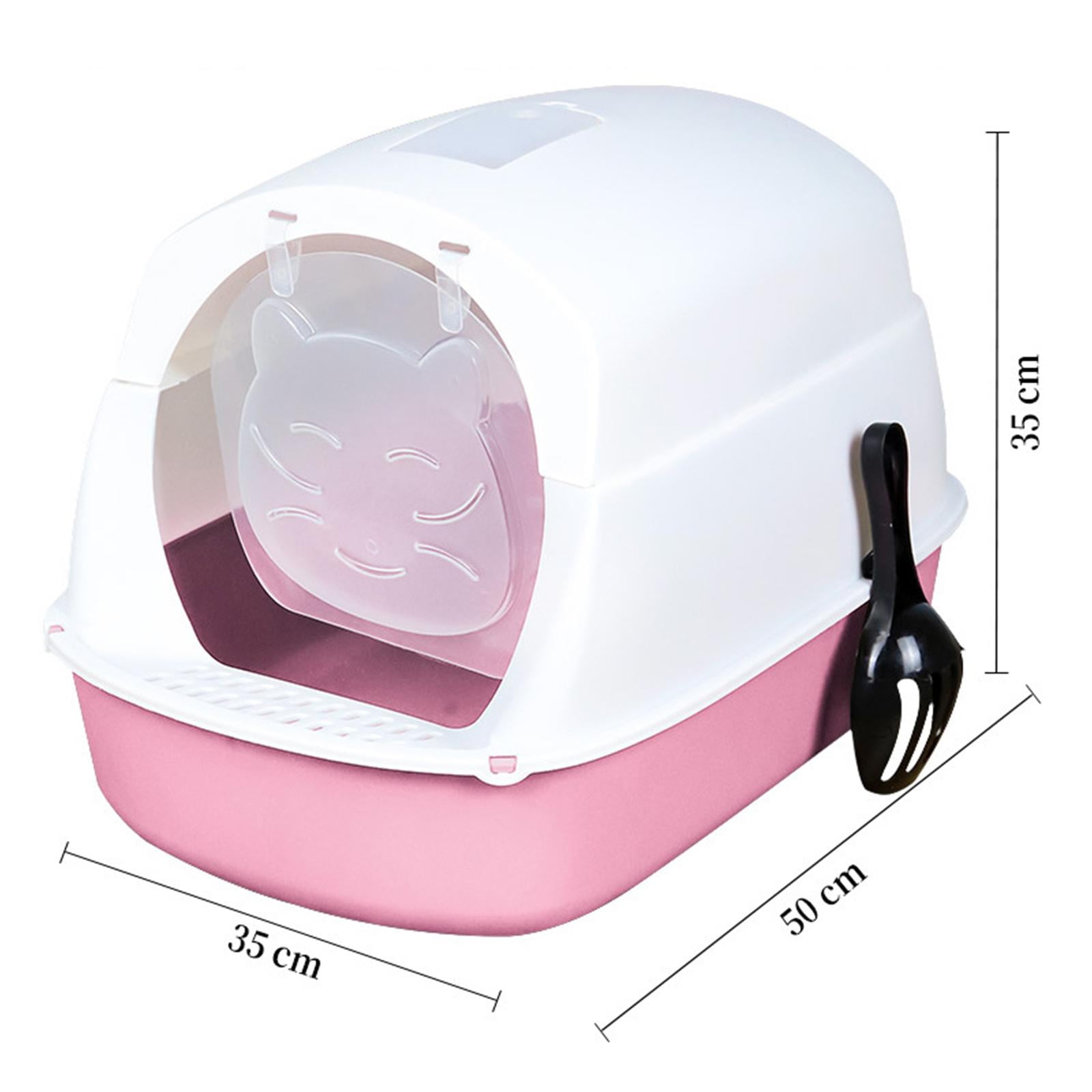 Hooded Cat with Lid Enclosed Cat Toilet Reusable Cat Litter Tray - Pink