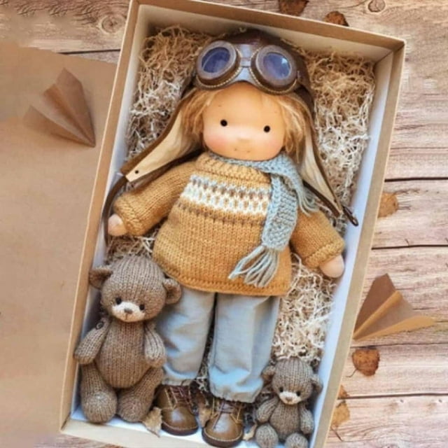 HLONK 12” Waldorf Dolls Handmade Rag Doll - Personalized Collectors Plush Doll for Kids Birthday Present Vintage Crocheted Doll Toys with Beautiful Present Box