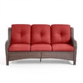thumbnail image 2 of PARKWELL Outdoor 3 Seats Sofa - Rattan Wicker Patio Couch with Cushions - Steel Frame - Brown Wicker, Red Cushions, 2 of 9
