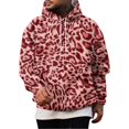 thumbnail image 3 of KLHDSF Men's Vintage Leopard Print Hooded Sweatshirt with Single Pocket Drawstring Hood Ribbed Cuffs Hem Fall Winter Street Athletic Top for Men Hot Pink M, 3 of 8