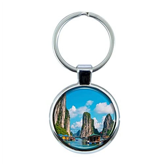 Halong Bay Vietnam Keychain with Epoxy Dome and Metal Keyring