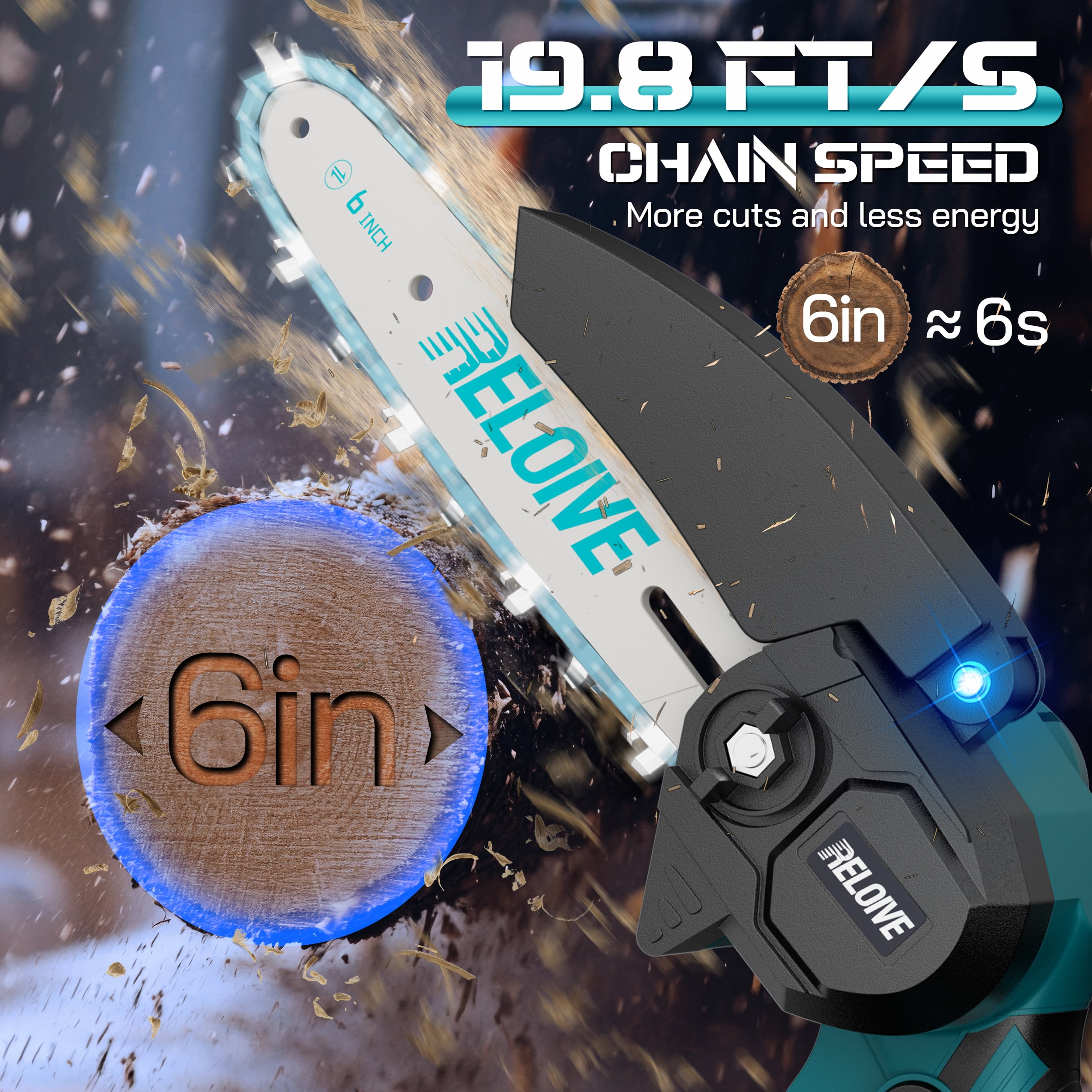 RELOIVE 6 in Mini Chainsaw with 2PCS 2.0 Ah Batteries 3 Chains,Cordless Small Handheld Chain Saw for Wood Cutting Tree Trimming