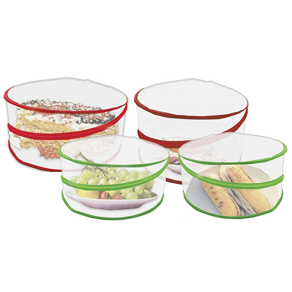 4 Pop Up Mesh Food Covers Protectors Picnic Set Screen Collapsible With