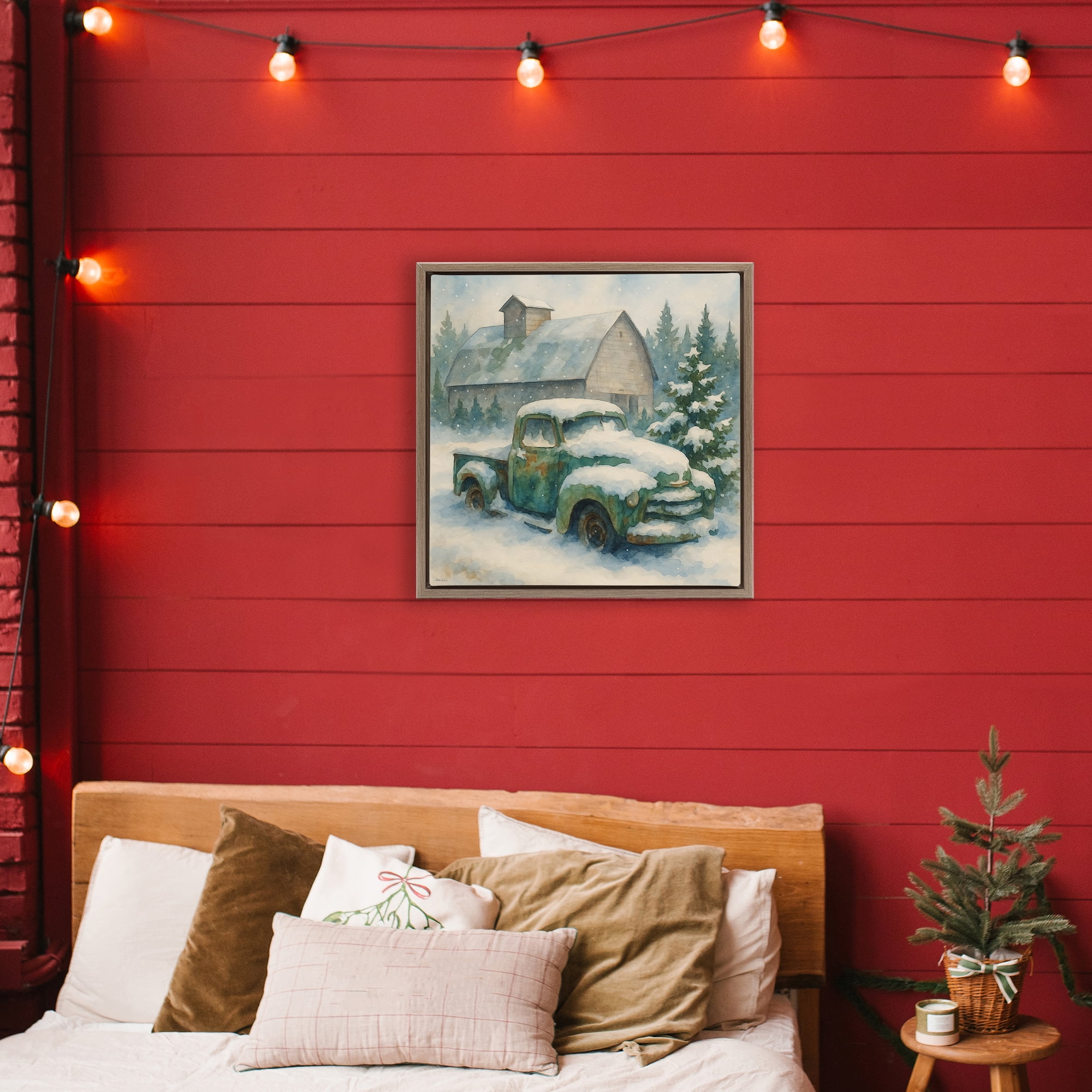 Stupell Industries Nostalgic Winter Farm Truck Brown Framed Floater Canvas Wall Art, design by Antony Smith