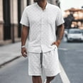 thumbnail image 2 of Fgnfyis European Solid Color Jacquard Short Sleeved Shirt Shorts Men Casual Loose Comfortable Business Trade Loose Trend Two Piece Set 2 Piece Sets for Men White XXL, 2 of 6