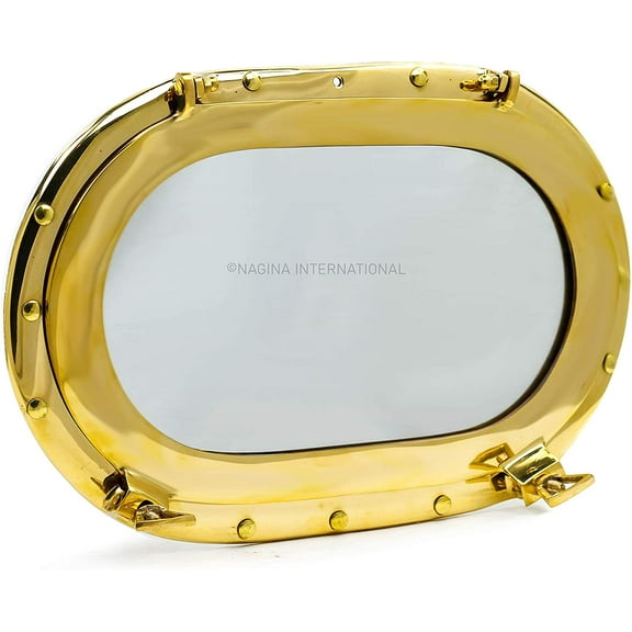 Nagina International Brass Heavy Solid Premium Polished Oval Porthole Mirror | Pirate's Exclusive Ship's Decor Gifts & Collectibles (Brass, 19 Inches)