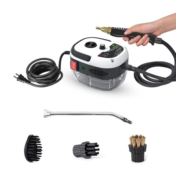 Feiniao Limpiador de Vapor Portátil 2500W, con 3 Cabezales de Cepillo y 1 Boquilla Curva, Máquina Limpiador de Vapor de Mano Alta Presion Alta Temperatura para Limpieza Cocina, Baño, Coche, Blanco