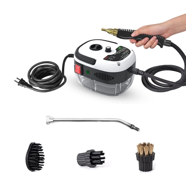 Feiniao Limpiador de Vapor Portátil 2500W, con 3 Cabezales de Cepillo y 1 Boquilla Curva, Máquina Limpiador de Vapor de Mano Alta Presion Alta Temperatura para Limpieza Cocina, Baño, Coche, Blanco