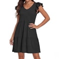 thumbnail image 4 of Womens Summer Casual Dresses V Neck Ruffle Cap Sleeve with Pockets Tiered Pleated Flowy Lounge Vacation Mini Dress,Sizes S-2XL, 4 of 6