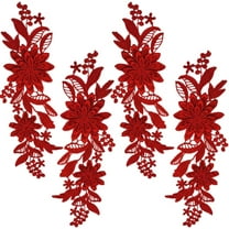 2 Pairs 4Pcs Red Embroidery 3D Flower Applique Vintage Embroidered Lace Appliques Sew On Soild Floral Polyester Patches for Sewing Making Dresses Clothes Wedding Decoration DIY Bags Craft