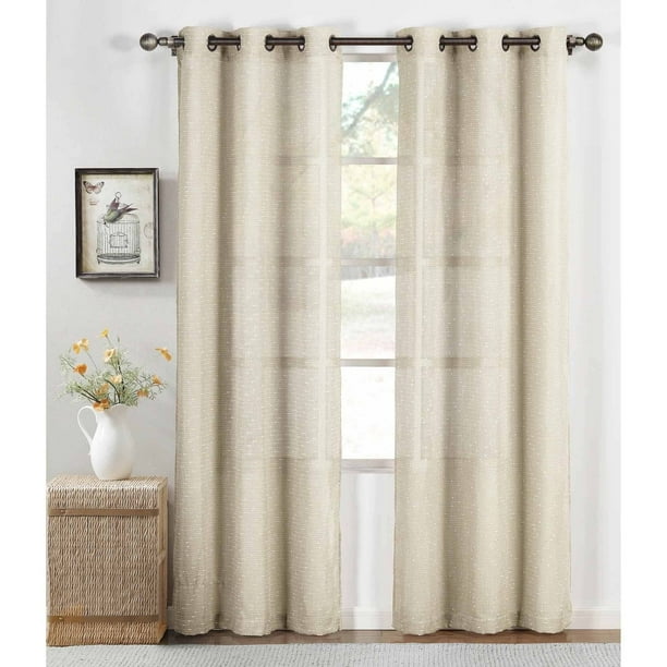 Nubby Linen Blend Sheer Grommet 76 X 84 Curtain Panel Pair Walmart Com
