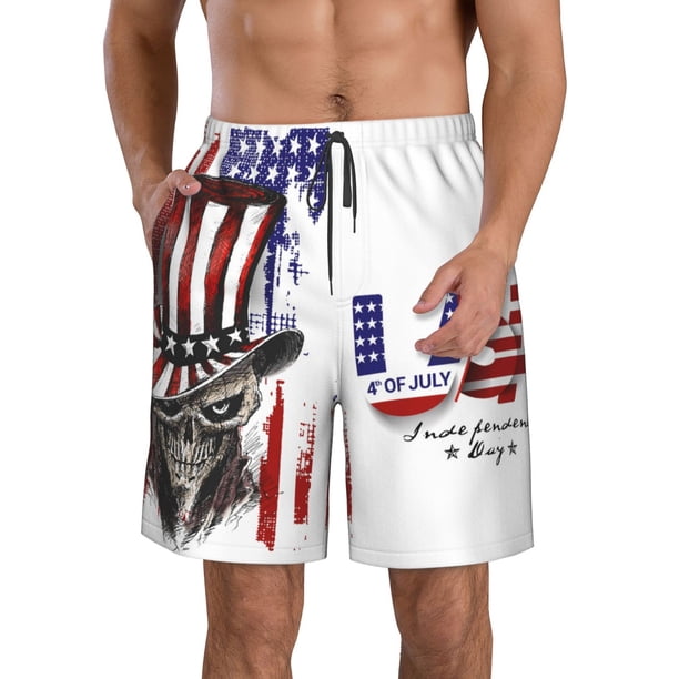 Fotbe Patriotic Skull Art Trajes de Baño Estampados para Hombre, Shorts de Verano de Secado Rápido, Ropa de Playa, Bañadores-Small
