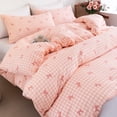 thumbnail image 4 of Queen Size Pink Plaid Bowknot Reversible Comforter Sets 3 Piece Kids Girls Grid Bows Soft Lightweight Microfiber Bedding Set with 2 Pillowcases, 4 of 15
