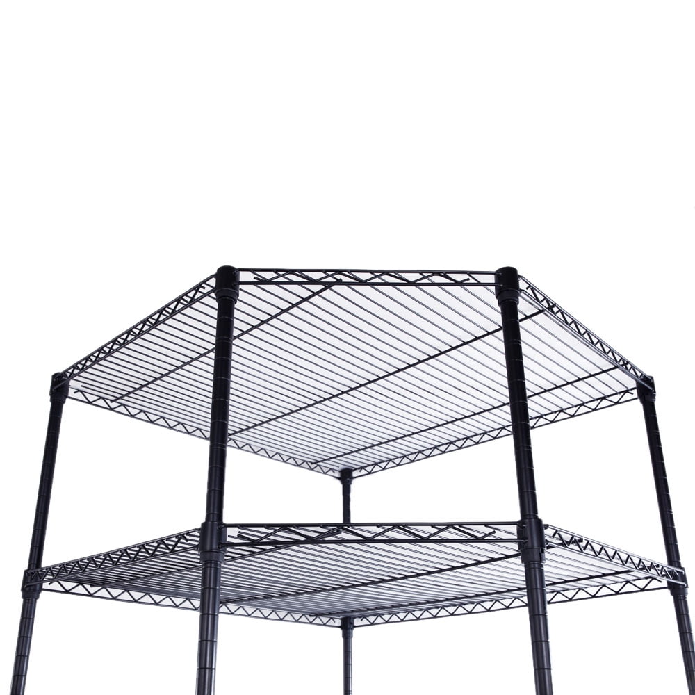 Kepooman 6 Tiers Plastic Coated Polygonal Corner Shelving with Wheels, Black Kepooman 6 Tiers Plastic Coated Polygonal Corner Shelving with Wheels, Black