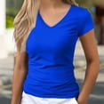 thumbnail image 2 of WCJM Women's Short Sleeve T-shirt Women Regular Shoulder Ribbed V Neck Tee Short Sleeve Slim Fit Summer Basic, 2 of 5