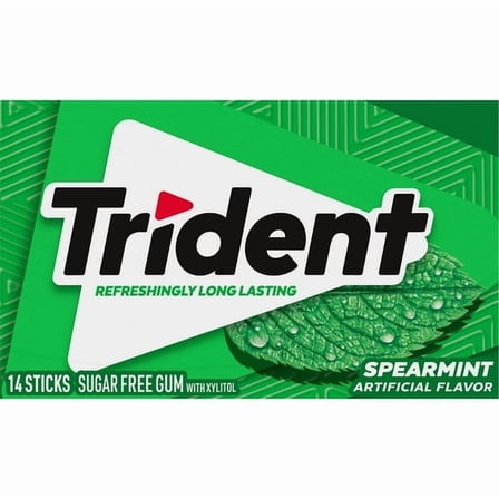 Trident Sugar Free Gum, Spearmint, Regular Size, 14 Pieces pack of 4