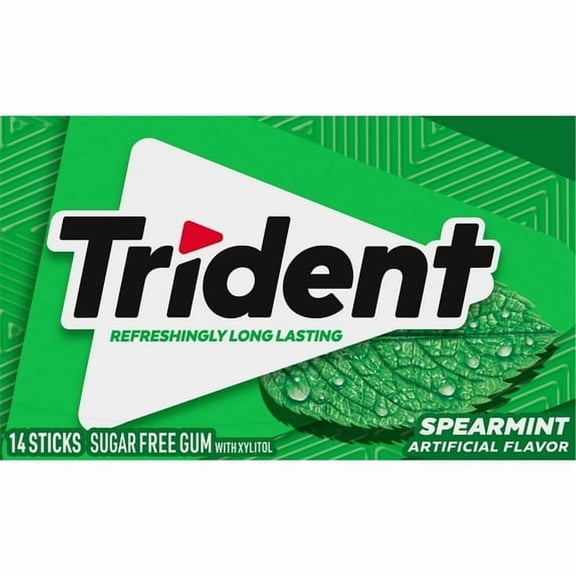 Trident Sugar Free Gum, Spearmint, Regular Size, 14 Pieces pack of 4