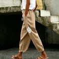 thumbnail image 2 of Admvng Linen Pants for Women Elastic Drawstring Waist Straight Leg Casual Soft Trousers with Pockets, 2 of 9
