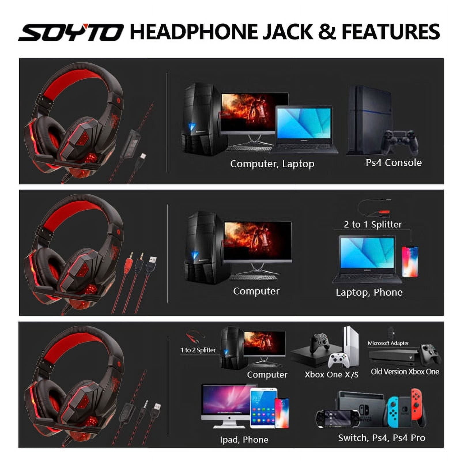 TekDeals 3.5mm Gaming Headset Mic Headphones Stereo Bass Surround For PS5 PS4 PC Xbox One, Red