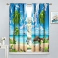 thumbnail image 2 of Ocean Beach Curtains, 3D Tropical Ocean Landscape Palm Trees Beach Coastal Nature Scenery Print Blackout Window Treatments Drapes for Bedroom Bathroom,2-Panel Set & Rod Pocket55x63in, 2 of 6