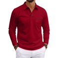 thumbnail image 3 of Hearthz Golf Polo Shirts for Men Soft Breathable Moisture Wicking Cotton Long Sleeve Shirt Men Plain Collared Golf Polo Shirts for Men with Pocket Red XL, 3 of 9