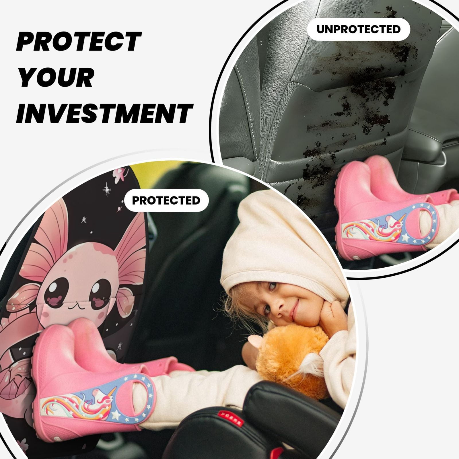 Xecao Cute Axolotl Sakura Blossoms B Pattern Car Seat Back Protector 2 Pack Large Capacity Pocket, Kick Mats Back Seat Protector