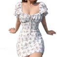 thumbnail image 2 of Women Floral Bandage Ruched Puff Sleeve Casual Dress, 2 of 5
