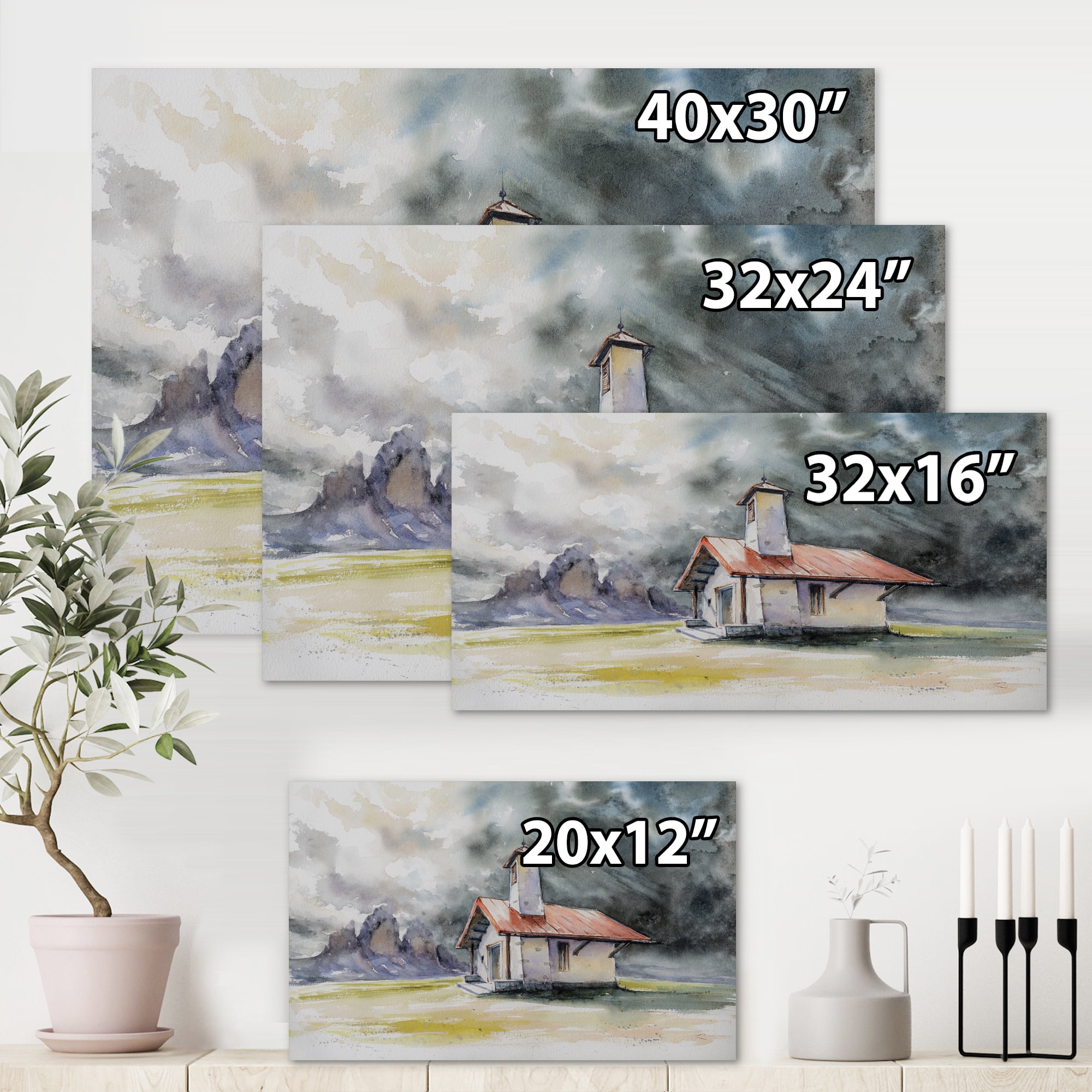 Designart ' Storm On A Rustic House On Mountain Top ' Country Canvas Wall Art Print