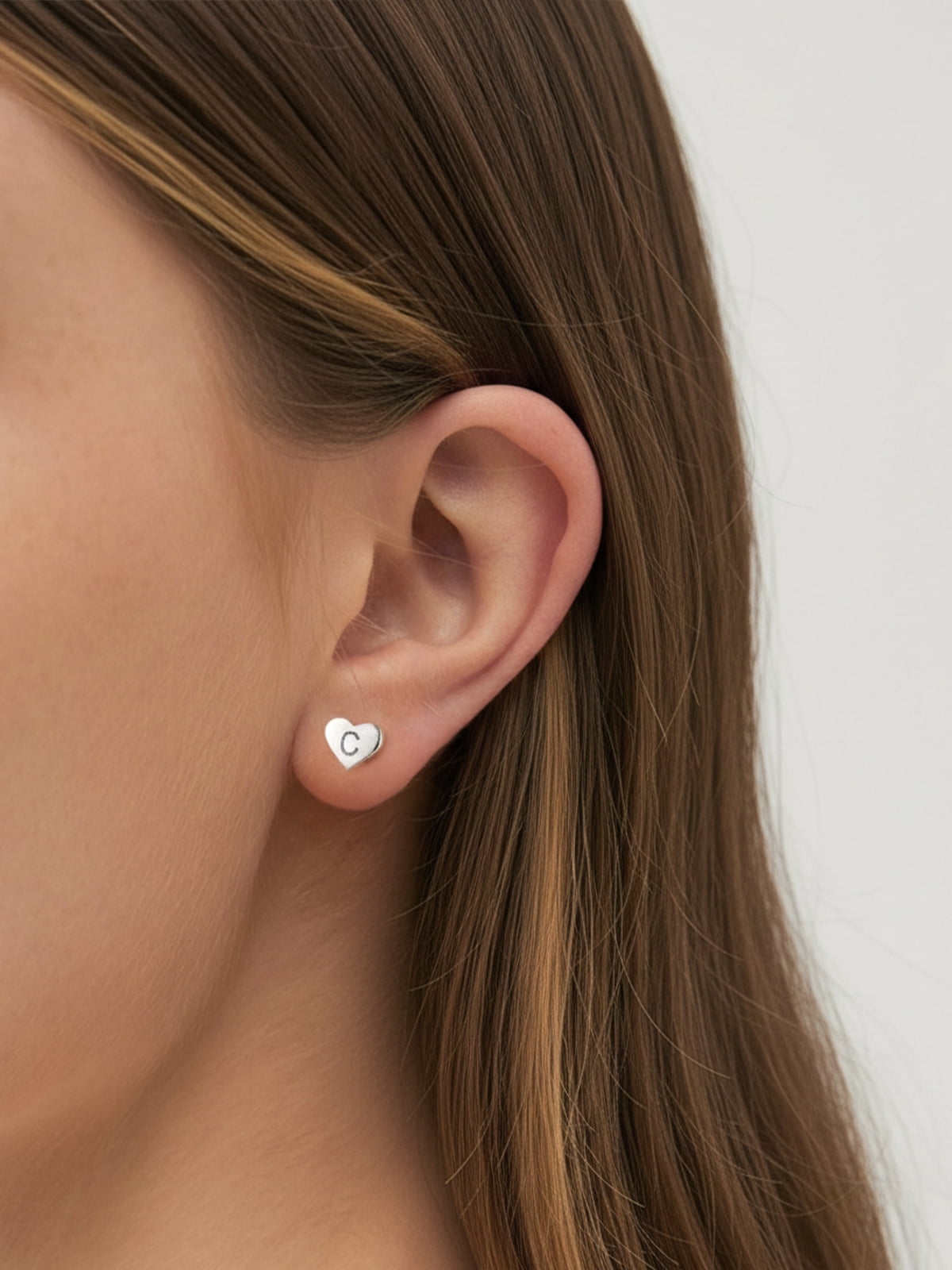 Silvora Initial Heart Stud Earrings for Women Sterling Silver Hypoallergenic Letter C Earrings Charm Mother Daughter Christmas Birthday Jewelry Gift
